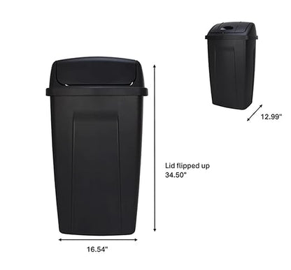 13 Gallon Kitchen Trash Can, Black Swing Top Garbage Bin, Durable Plastic Waste Bin for Home Bathroom Office Bedroom Use