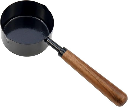 1pcs 1/2 Cup Measuring Cup with Wooden Handle Stainless Steel Measuring Scoop 125ml Measuring Spoon Black 1/2 Measuring Cups for Baking Cooking Wet and Dry Ingredients (125ml) by Mewutal