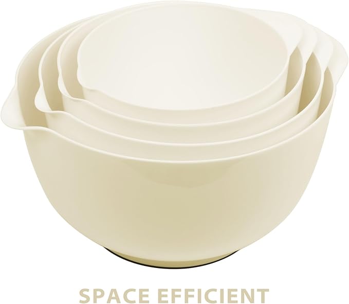 BoxedHome 4 Quart Large Plastic Mixing Bowls, Microwave Safe Mixing Bowl Set with Pour Spout, Nesting Bowls for Space Saving Storage(Beige) - Image 8