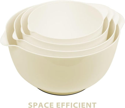 BoxedHome 4 Quart Large Plastic Mixing Bowls, Microwave Safe Mixing Bowl Set with Pour Spout, Nesting Bowls for Space Saving Storage(Beige) - Image 8