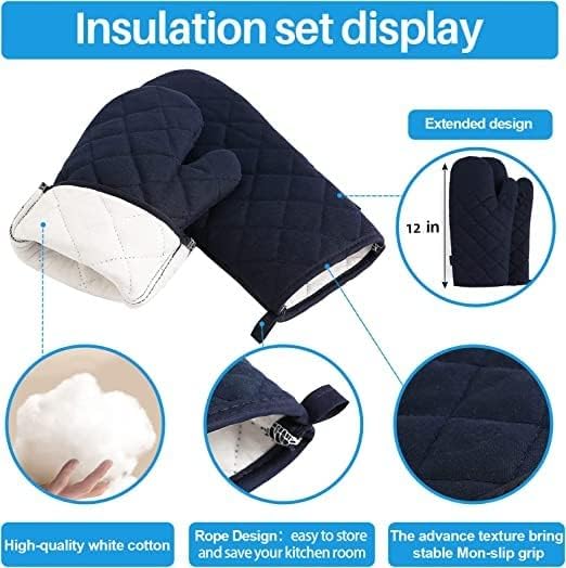 Oven Mitts and Pot Holders 4 pcs Set,High Heat Resistant 500 Degree Extra Thicken Long Kitchen Cotton Oven Glove for Cooking (12 Inch,Deep Blue) - Image 3