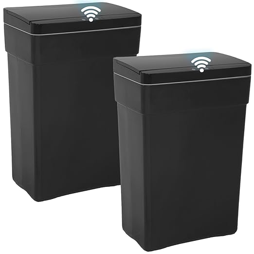 BestOffice 13 Gallon Trash Can Automatic Kitchen Trash Can Touch Free High-Capacity Garbage Can with Lid for Bedroom Bathroom Home Office 50 Liter (Black, 1) (2, Black) by BestOffice