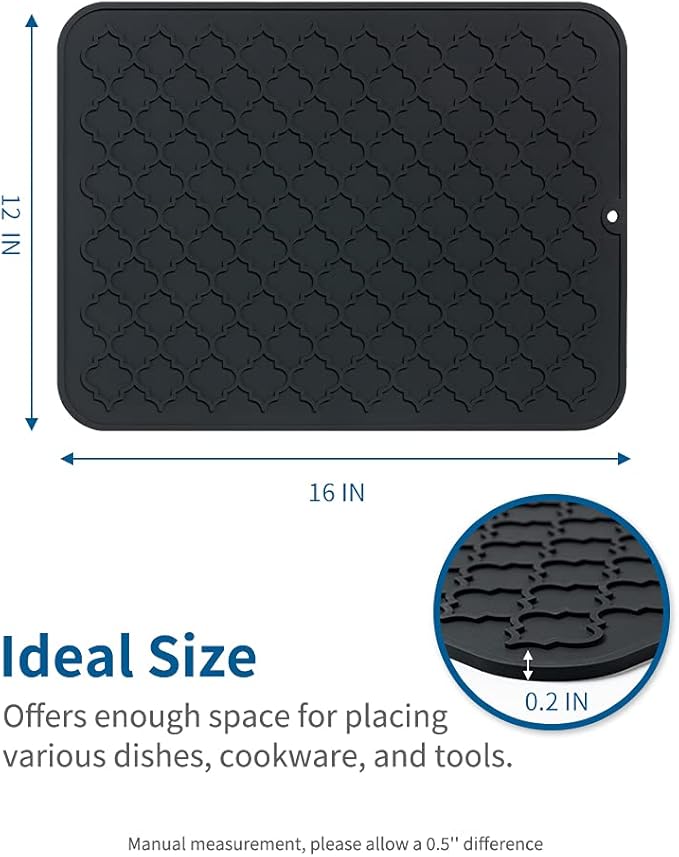 AMOAMI-Dish Drying Mats for Kitchen Counter-Silicone Dish Drying Mat-Kitchen Dish Drying Pad Heat Resistant Mat-Kitchen Gadgets Kitchen Accessories Kitchen Small Appliances(12" x 16", BLACK) - Image 6
