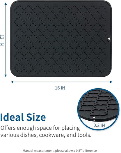 AMOAMI-Dish Drying Mats for Kitchen Counter-Silicone Dish Drying Mat-Kitchen Dish Drying Pad Heat Resistant Mat-Kitchen Gadgets Kitchen Accessories Kitchen Small Appliances(12" x 16", BLACK) - Image 6