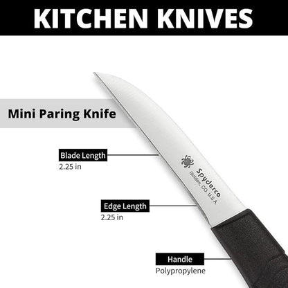 Spyderco Mini Paring Kitchen Knife with 2.25" Stainless Steel Blade with Durable Black Polypropylene Handle - PlainEdge - K09PBK