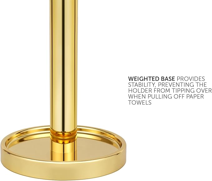 Ivilon Paper Towel Holder Stand - Steady and Easy Tear - Fits All Paper Towel Rolls - Gold Polished - Image 4