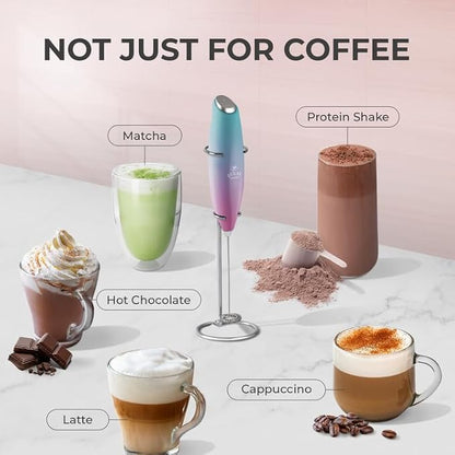 Zulay Kitchen Powerful Milk Frother Wand With 4 AA Duracell Batteries - Ultra Fast Handheld Drink Mixer - Electric Whisk Foam Maker for Coffee, Lattes, Cappuccino, Matcha & Creamer - Pink Spritz - Image 4