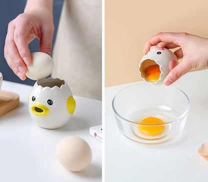 LuoCoCo Cute Egg Separator, Ceramics Vomiting Chicken Egg Yolk White Separator, Practical Household Small Egg Filter Splitter, Kitchen Gadget Baking Assistant Tool, Dishwasher Safe (Pink) - Image 4