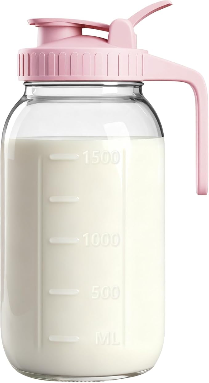 64oz Glass Breast Milk Pitcher with Lid – Leak-Proof & Airtight Formula Breastmilk Pitcher, 1/2 Gallon Storage Container for Breastmilk, Formula, and Milk by VA1KENE