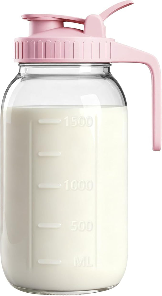 64oz Glass Breast Milk Pitcher with Lid – Leak-Proof & Airtight Formula Breastmilk Pitcher, 1/2 Gallon Storage Container for Breastmilk, Formula, and Milk by VA1KENE