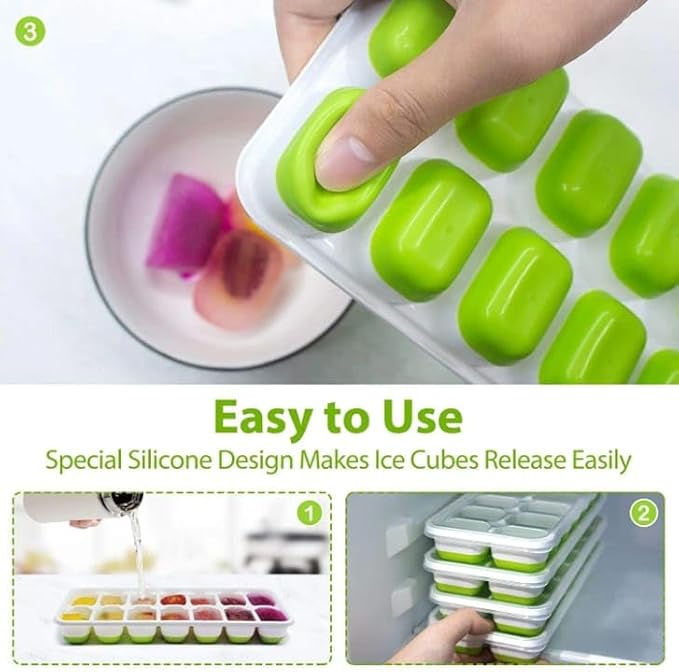Durable Silicone Ice Cube Tray Set – Versatile Ice Tray, Stackable Ice Trays for Freezer with Lids, Flexible Ice Cube Trays for Freezer for Easy-Release Cubes