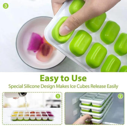 Durable Silicone Ice Cube Tray Set – Versatile Ice Tray, Stackable Ice Trays for Freezer with Lids, Flexible Ice Cube Trays for Freezer for Easy-Release Cubes