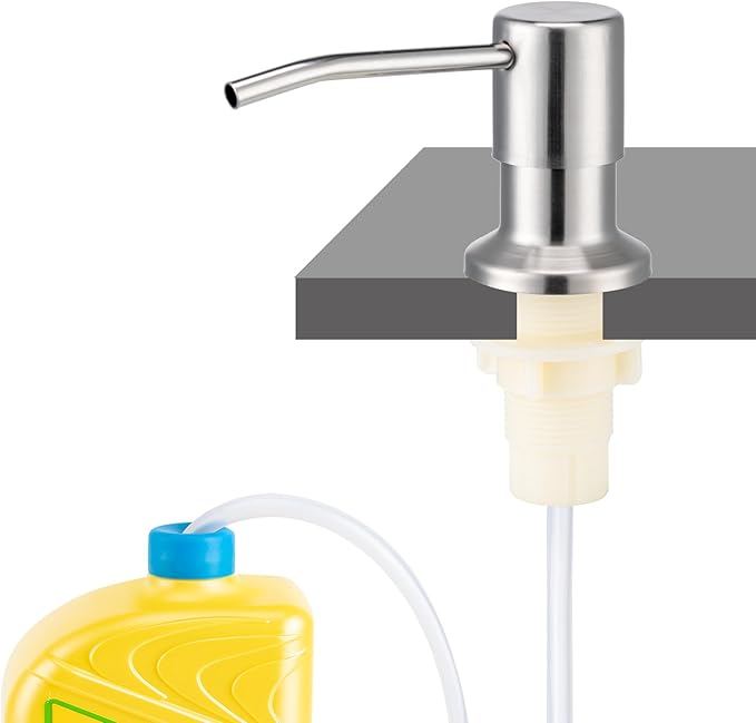 Husfunov Soap Dispenser for Kitchen Sink, Built in Sink Soap Dispenser (Brushed Nickel), Countertop Dish Soap Dispenser Stainless Steel Pump with 47" Extension Tube kit, No Need to Frequent Refills by Unknown