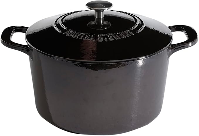 MARTHA STEWART Gatwick 7-Quart Enamel Cast Iron Dutch Oven Pot with Lid – Grey – Heavy-Duty Dutch Oven for Slow Cooking, Braising & Baking by MarthaStewart
