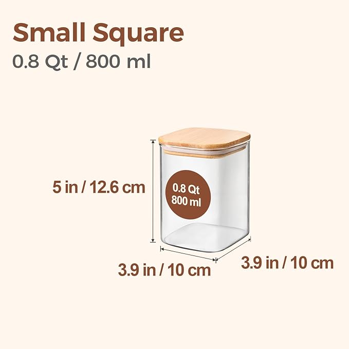 ComSaf 0.8 Qt Glass Food Storage Jars Set of 6, Clear Storage Containers with Airtight Lids, Pantry Organization Jar, Spice Jar, Blooming Tea, Oat, Coffee and Sugar Container, Canister Set for Kitchen - Image 2