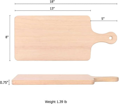 LZMS 4 Packs 18" x 8" Wood Serving Boards Set | Unfinished Wood Crafts with Handle | Wooden Cutting Boards Bulk for Charcuterie,Cheese,Meat,Bread,Vegetabes & Fruits