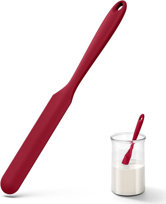 U-Taste Skinny Silicone Jar Spatula: 600ºF Heat-Resistant Food-Grade 10in Long Narrow Sourdough Stirring Stick, Seamless Flexible Peanut Butter Spreader for Scraping Icing Bread Cream, Jam (Red)