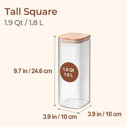 ComSaf 1.9 Qt Glass Storage Containers with Lids, Glass Jars with Lids, Clear Food Storage Jar, Square Canister Set of 3, Pantry Organizers and Storage for Flour Rice Pasta Tea Coffee Bean - Image 2