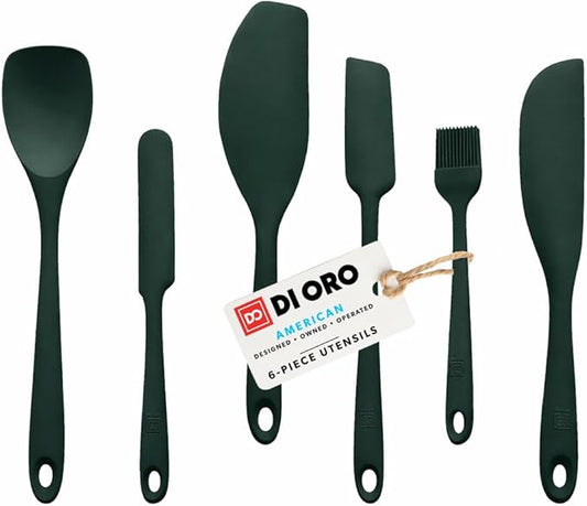 DI ORO 6-Piece Silicone Spatula Set - Rubber Kitchen Utensils for Baking, Cooking & Mixing - Heat-Resistant 600°F BPA Free Spatulas for Nonstick Cookware - Dishwasher Safe (Forest Green)