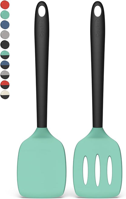 Coukre 2 Pack Silicone Spatula Set, High Heat Resistant, BPA Free Kitchen Spatula, Solid & Slotted Turner for Non-Stick Pans, Sautéing, and Flipping (2, AquaGreen) by Coukre