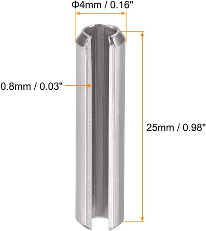 uxcell Slotted Spring Pin - M4 x 25mm 304 Stainless Steel Split Spring Roll Dowel Pins Plain Finish 20Pcs