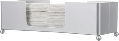 MyGift Paper Towel Holder, Modern Silver Tone Metal Tabletop Paper Dispenser, Commercial Folded Paper Tray for Guest Bathroom