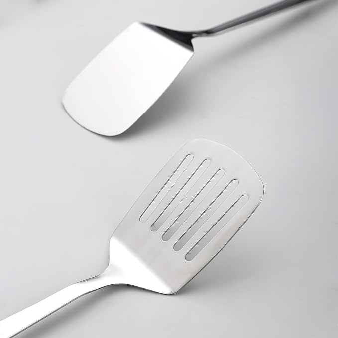 Kyraton Stainless Steel Spatulas Set, Silver Slotted Turner, Solid Turner, Kitchen Spatulas for Nonstick Cookware, Dishwasher Safe, Easy to Clean - Image 5