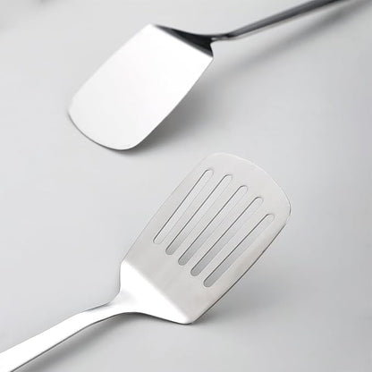 Kyraton Stainless Steel Spatulas Set, Silver Slotted Turner, Solid Turner, Kitchen Spatulas for Nonstick Cookware, Dishwasher Safe, Easy to Clean - Image 5