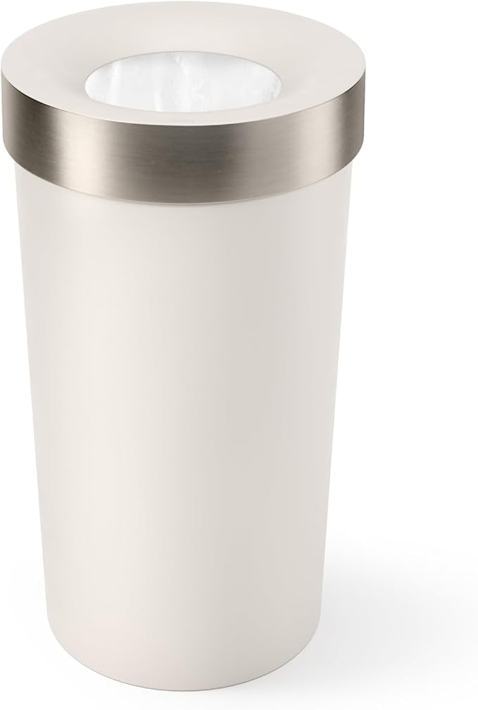 Umbra Vento Kitchen Trash Can – Large 16 Gal (62 L) Open Top Garbage Can for Home & Office – Modern Clean Design, Sand