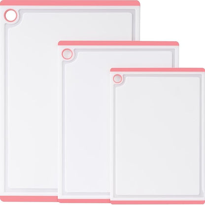 Kikcoin Plastic Cutting Boards for Kitchen, 3-Piece Large Cutting Board Set Dishwasher Safe Chopping Boards with Non-slip Feet and Juice Grooves, Pink by Kikcoin