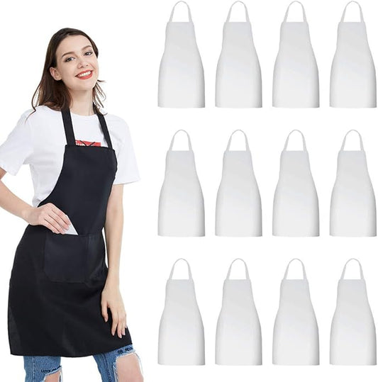 NOBONDO 12 Pack Bib Apron - Unisex Black Apron Bulk with 2 Roomy Pockets Machine Washable for Kitchen Crafting BBQ Drawing by NOBONDO