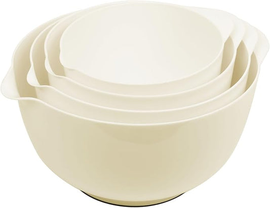 BoxedHome 4 Quart Large Plastic Mixing Bowls, Microwave Safe Mixing Bowl Set with Pour Spout, Nesting Bowls for Space Saving Storage(Beige) by BoxedHomeProducts