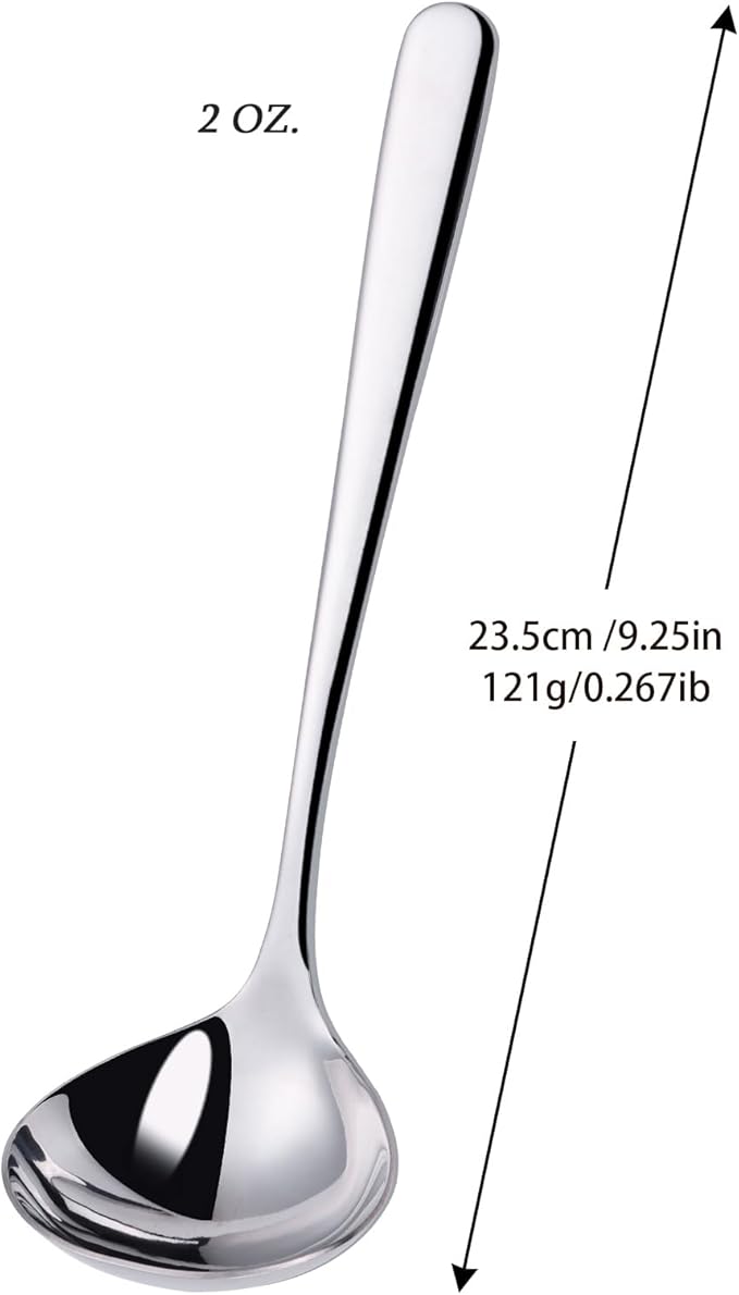 2 oz. Soup Ladles SUS304 Stainless Steel Gravy Ladle for Serving,9.5 Inch Sauce Ladel Spoon(Silver)(Set of 2) - Image 3