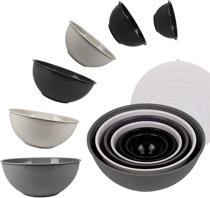 BoxedHome BPA Free Plastic Round Mixing Bowl with Lids, 12 Pack Nesting Bowls with Lids Set, Microwave and Dishwasher Safe Prep & Serving Bowls Great for Mixing, Baking, Serving (Grey, 12pcs) - Image 4