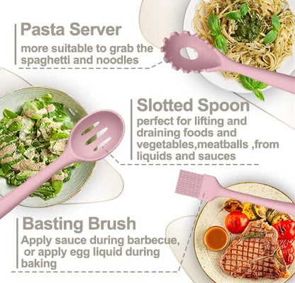 Silicone Cooking Kitchen Utensil Set, AIKKIL 43 Pcs Pink Cooking Utensils Set, Turner, Tongs, Spoon, Spatula, Kitchen Gadgets Tools Set For Nonstick Cookware, Heat Resistant (Dishwasher, BPA Free) - Image 4