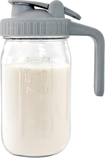 JunVpic Breast Milk Pitcher - 32 oz Glass Mason Jar with Dual Leak-Proof Design, Airtight Seal, Pour Spout & Handle, Storage Container for Breastmilk, Iced Tea & Ice Drinks（Gray） by Junvpic