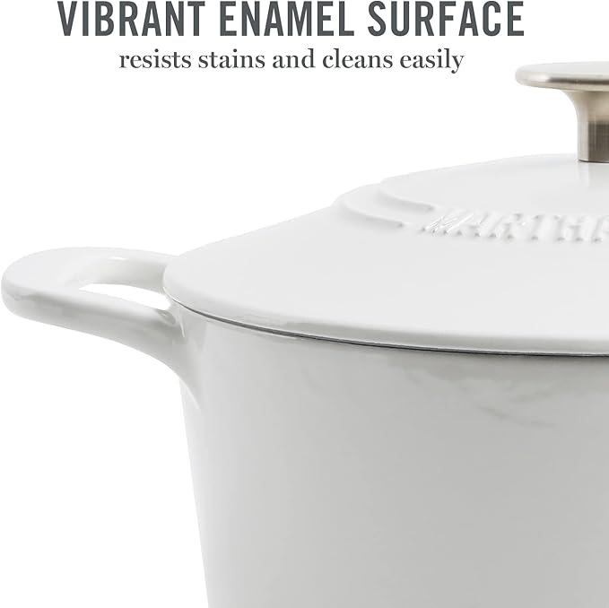 MARTHA STEWART Gatwick 7-Quart Enamel Cast Iron Dutch Oven – Linen Color with Silver Knob – Durable Heavy-Duty Dutch Oven for Slow Cooking and Braising - Image 3