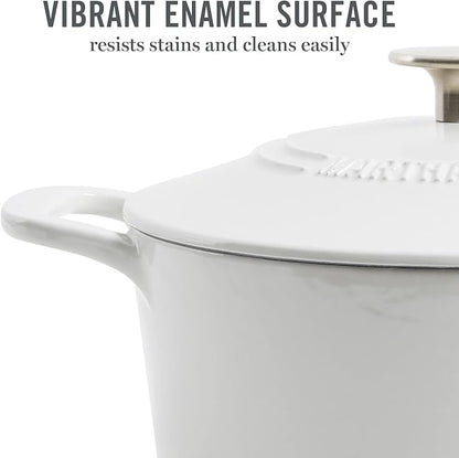 MARTHA STEWART Gatwick 7-Quart Enamel Cast Iron Dutch Oven – Linen Color with Silver Knob – Durable Heavy-Duty Dutch Oven for Slow Cooking and Braising - Image 3