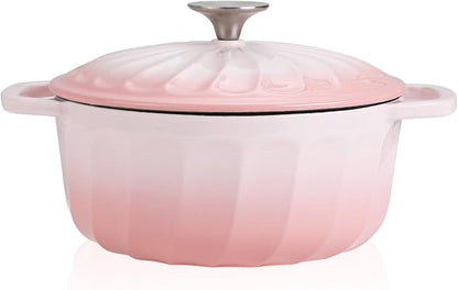 Enameled Cast Iron Dutch Oven Pot with Lid, 3 QT Dutch Oven for Bread Baking, Heavy Duty Cast Iron Pot for Braising, Cook, Bake, Oven Safe across All Cooktops (Pink,3 QT)