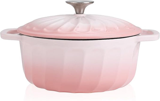 Enameled Cast Iron Dutch Oven Pot with Lid, 3 QT Dutch Oven for Bread Baking, Heavy Duty Cast Iron Pot for Braising, Cook, Bake, Oven Safe across All Cooktops (Pink,3 QT)