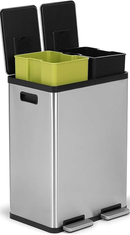Simpli-Magic 16 Gallon (60L) Dual Compartment Step Trash Can – Kitchen Garbage Can with Waste & Recycling Bins – Slow-Close Lid, Odor Control, Hands-Free, Inner Bases, Premium Stainless Steel - Image 6