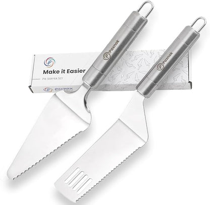 Pie Server Spatula and Cake Cutter Slicer, Stainless Steel Set - Kitchen Essentials for Cutting & Serving Desserts, Brownies, Lasagna (Silver, 10 inches)