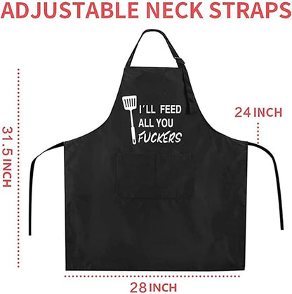 Rosoz Funny Black Chef Aprons for Men Adjustable BBQ Grill Kitchen Cooking Aprons with Pockets, Grill Accessories