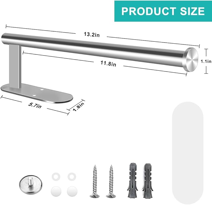 MGahyi Paper Towel Holder Wall Mount, Self Adhesive Or Drilling Paper Towel Holder Under Cabinet, 13.2 inch Stainless Steel Kitchen Paper Towel Roll Rack, Bathroom Towel Hanger(Silver, 2*Rectangle) - Image 2