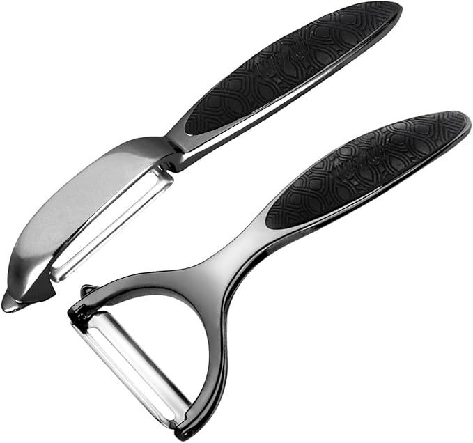 Vegetable Peeler, Potato Peelers for Kitchen Stainless Steel Multi-function Set Fruit Peeler For Kitchen and Household Tools Y & I Shape Swivel Blades for Fruit Vegetables(Black) by Leaflai