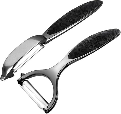 Vegetable Peeler, Potato Peelers for Kitchen Stainless Steel Multi-function Set Fruit Peeler For Kitchen and Household Tools Y & I Shape Swivel Blades for Fruit Vegetables(Black) by Leaflai