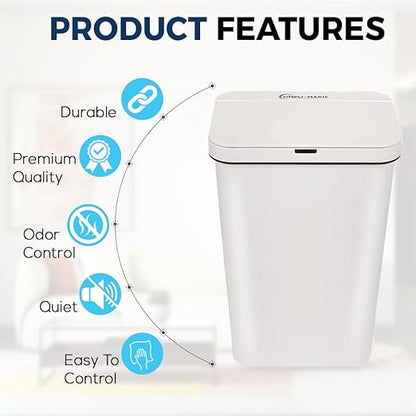 SIMPLI-MAGIC 79502 13 Gallon Touchless Sensor Trash Can, Rectangle Garbage Bin, Perfect for Home, Kitchen, Office, White - Image 6