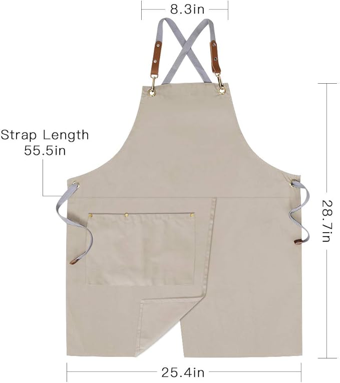 Mignongirl Crossback Apron with Pockets x2,Split Apron with Adjustable Straps,M-XXL (Beige) - Image 8