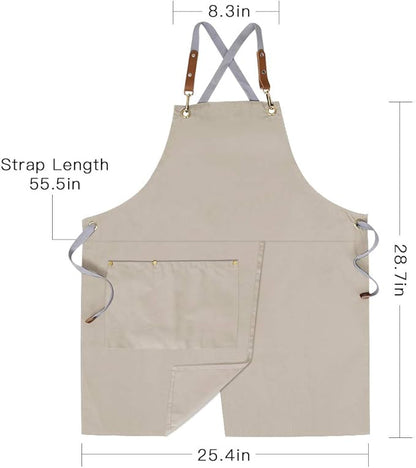 Mignongirl Crossback Apron with Pockets x2,Split Apron with Adjustable Straps,M-XXL (Beige) - Image 8