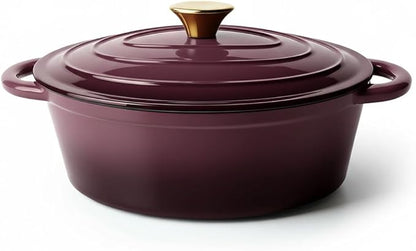 Vintage Style Oval Dutch Oven for Bread Baking, 4.5 Quart Non Stick Enameled Cast Iron Dutch Oven Pot with Lid, Oven Safe Oval Casserole with Lid up to 500°F for Baking, Braising, Stews, Roasting, Fig by Unknown